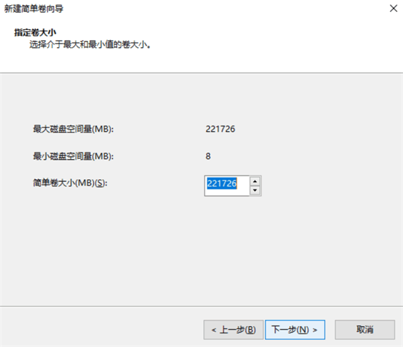 选择新建卷的大小
