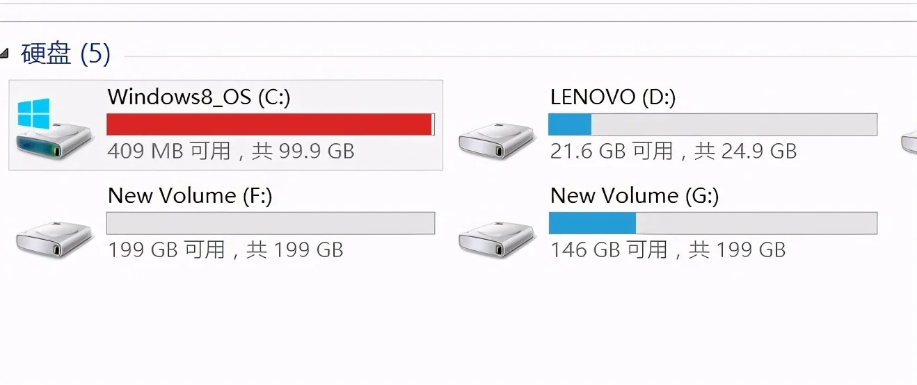 Windows系统显示C盘可用空间不足的提示
