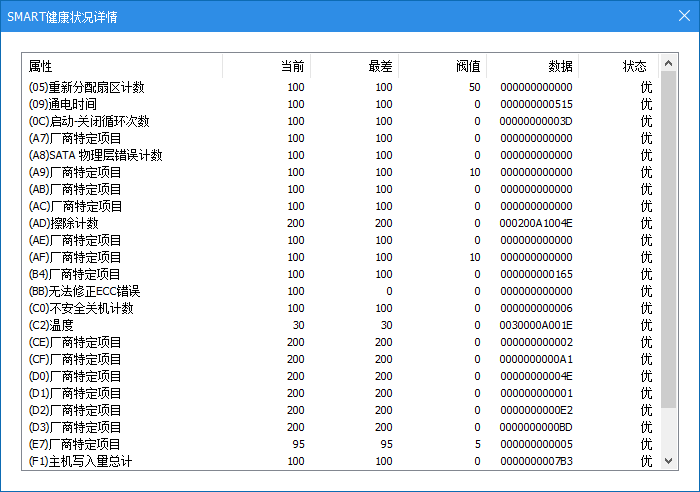 SMART健康状况详情