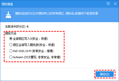 选择你想要使用的擦除磁盘方法