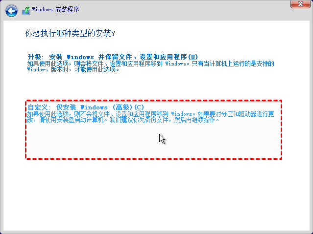 自定义:仅安装Windows(高级