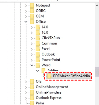 HKEY_LOCAL_MACHINE\SOFTWARE\Microsoft\Office\Word\Addins\PDFMaker.OfficeAddin