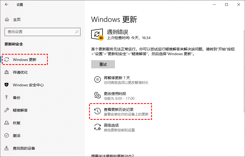 查看更新历史记录