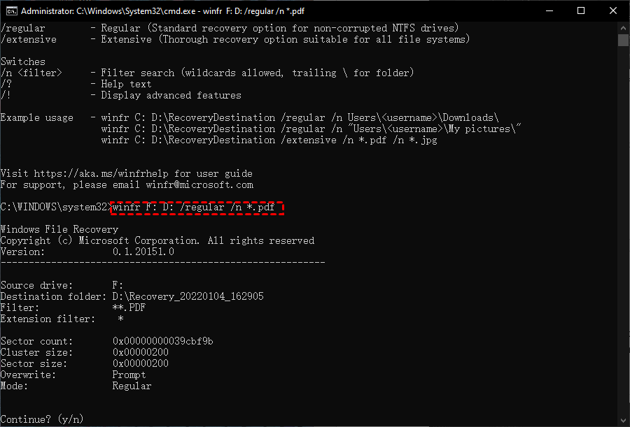 winfr F: D: /regular /n *.pdf